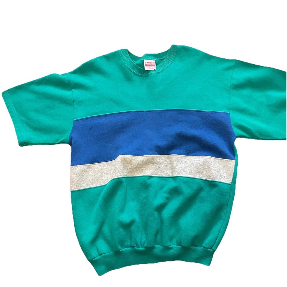 VINTAGE Hanes Activewear Crewneck Sweatshirt Mens XL Short Sleeve Colorblock USA